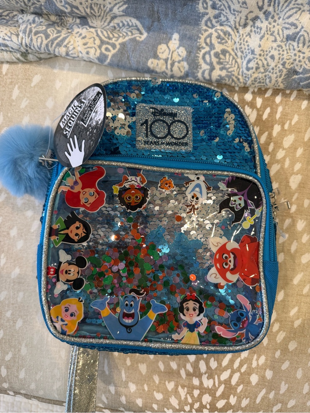 Disney Blue Sequin Kids Backpack with Character Confetti Pocket